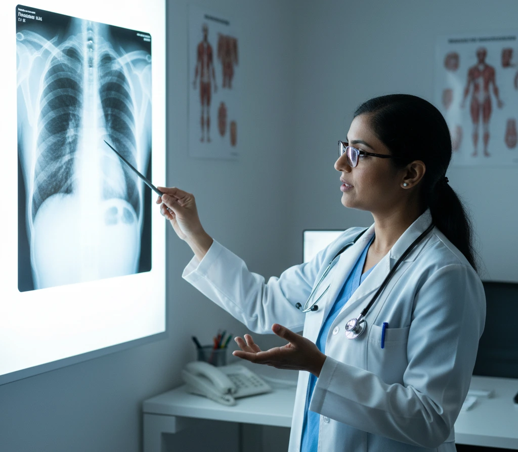 Doctor examining chest X-ray