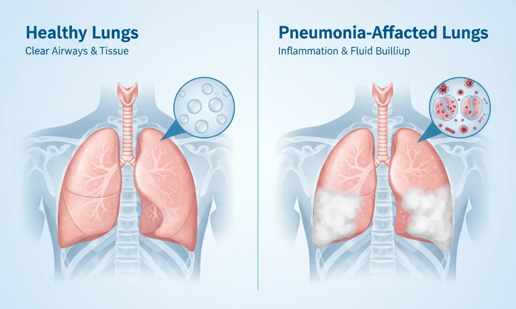 Comparison of Healthy Lungs and Pneumonia Affected Lungs